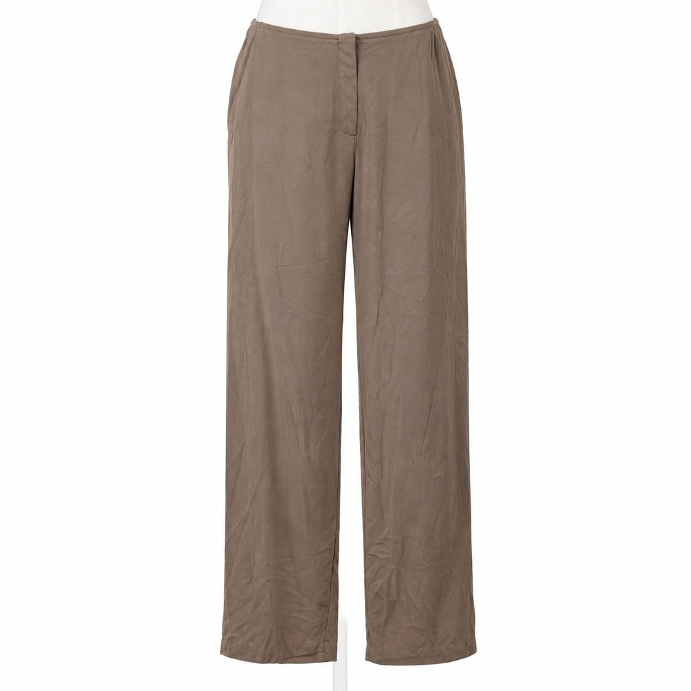 Eileen Fisher 100% Silk Unlined Wide Leg Pants Size L Brown Classic Minimalist